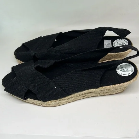 NWOT La Manual Black Canvas Sling Black Wedge - Picture 5 of 6